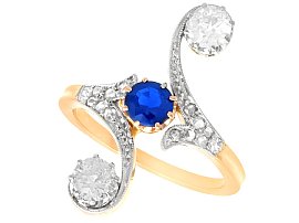 0.62ct Sapphire and 1.21ct Diamond, 14ct Yellow Gold Twist Ring - Antique Circa 1910