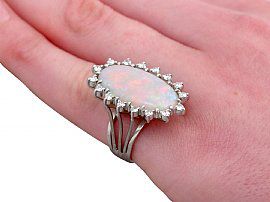 1960s Vintage Opal and Diamond Ring Hand Wearing
