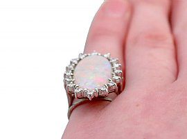 1960s Vintage Opal and Diamond Ring Finger Wearing
