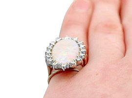 1960s Vintage Opal and Diamond Ring Wearing