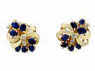 2.25 ct Sapphire and 0.26 ct Diamond, 14ct Yellow Gold Stud Earrings - Vintage Circa 1980