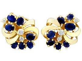 2.25 ct Sapphire and 0.26 ct Diamond, 14ct Yellow Gold Stud Earrings - Vintage Circa 1980