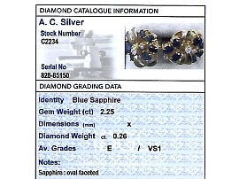 gold sapphire diamond earrings grading card