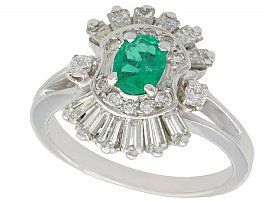 0.45ct Emerald and 0.95ct Diamond, 18ct White Gold Dress Ring - Vintage French Circa 1990
