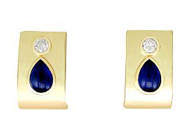2.50ct Sapphire and 0.18ct Diamond, 14ct Yellow Gold Earrings - Vintage Circa 1980
