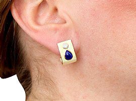 Vintage Gold and Sapphire Earrings Wearing