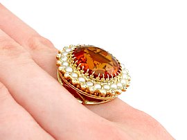 Vintage Citrine and Pearl Ring for Sale Wearing