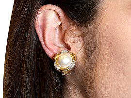 Gold Mabe Pearl Earrings Wearing