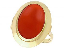 5.75ct Red Coral and 14ct Yellow Gold Ring - Vintage Circa 1940