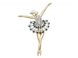 0.75ct Sapphire and 0.22ct Diamond, 18ct Yellow Gold 'Ballerina' Brooch - Vintage 1990