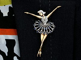 Gold Ballerina Brooch with Diamonds Wearing