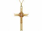 Seed Pearl and 14ct Yellow Gold Cross Pendant - Antique Victorian
