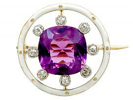 2.26ct Amethyst and 0.16ct Diamond, 18ct Yellow Gold Brooch - Antique Circa 1920