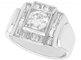 1.60ct Diamond and 18ct White Gold Dress Ring - Art Deco - Vintage French Circa 1940