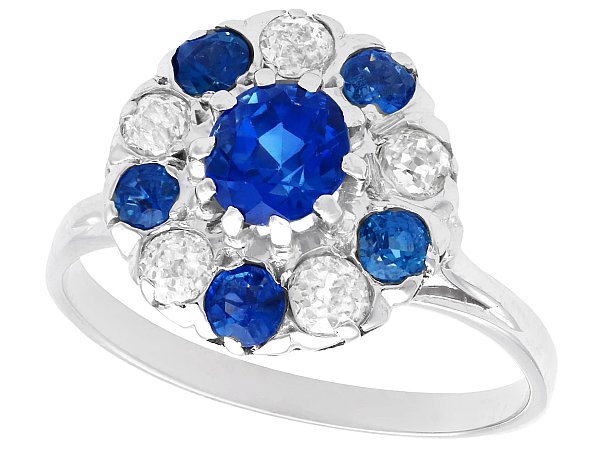 Sapphire and Diamond Cluster Ring Antique