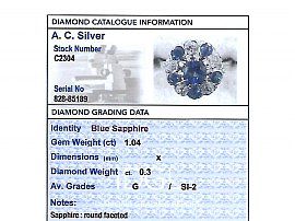 Sapphire and Diamond Cluster Ring Antique Card