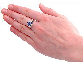 Sapphire and Diamond Cluster Ring Antique Wearing