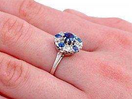 Sapphire and Diamond Cluster Ring Antique Hand Wearing