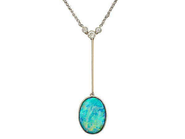 Antique Opal and Diamond Necklace Pendant