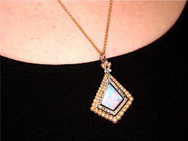 Antique Opal and Pearl Pendant Wearing Neck