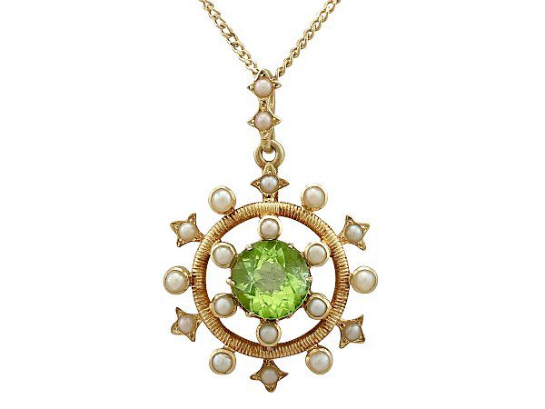 Antique Peridot Pendant with Pearls