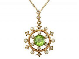 1.92ct Peridot and Seed Pearl, 15ct Yellow Gold Pendant - Antique Circa 1900