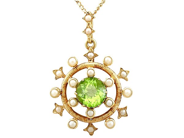 Antique Peridot Pendant with Pearls