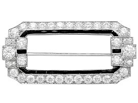 6.29ct Diamond and Onyx, Platinum Brooch - Art Deco - Antique Circa 1930