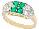 0.88ct Emerald and 1.10ct Diamond, 14ct Yellow Gold Dress Ring - Vintage Circa 1950