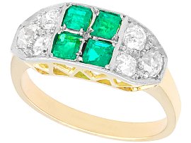 0.88ct Emerald and 1.10ct Diamond, 14ct Yellow Gold Dress Ring - Vintage Circa 1950
