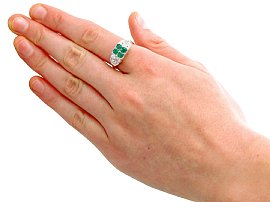 Vintage Gold Emerald Diamond Ring Wearing