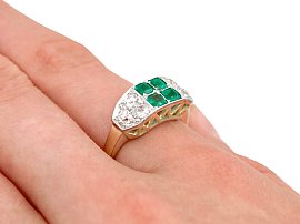 Vintage Gold Emerald Diamond Ring Wearing