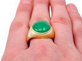Vintage Jade Ring in Yellow Gold Finger Wearing