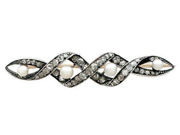 Victorian Pearl Brooch with Diamonds