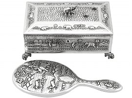 Indian Silver Jewellery Casket and Hand Mirror - Antique Circa 1890