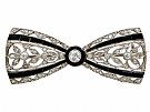 1.35ct Diamond and Black Onyx, Platinum Bow Brooch - Art Deco - Antique Circa 1910