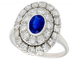 0.80ct Sapphire and 1.88ct Diamond, Platinum Cluster Ring - Vintage Circa 1940