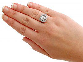 Antique Diamond Platinum Engagement Ring Wearing