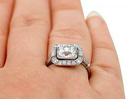 Antique Diamond Platinum Engagement Ring Wearing Finger