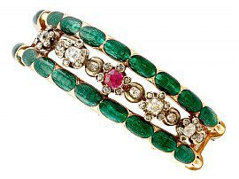 2.86ct Diamond and Synthetic Ruby, Enamel and 18ct Yellow Gold Bangle - Antique Russian Circa 1880