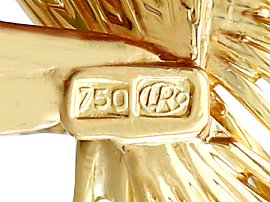 Vintage Yellow Gold and Diamond Brooch Hallmark