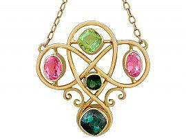 2.65ct Tourmaline and 0.95ct Peridot, 14ct Yellow Gold Necklace - Antique Victorian
