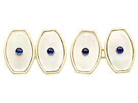 0.12ct Sapphire and Mother of Pearl, 14ct Yellow Gold Cufflinks - Antique Circa 1920