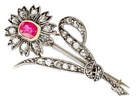 Victorian Ruby Floral Brooch