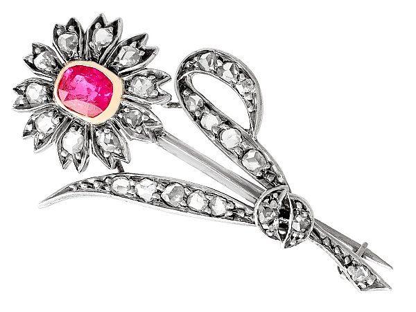 Victorian Ruby Floral Brooch