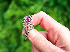Antique Victorian Ruby Floral Brooch Outside
