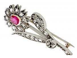 Antique Victorian Ruby Floral Brooch