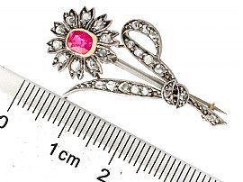 Victorian Ruby Floral Brooch Ruler