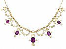 4.47ct Amethyst and Seed Pearl, 15ct Yellow Gold Necklace - Antique Edwardian