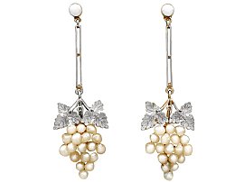 Natural Pearl and 15ct Yellow Gold, Platinum Set Drop Earrings - Antique Victorian